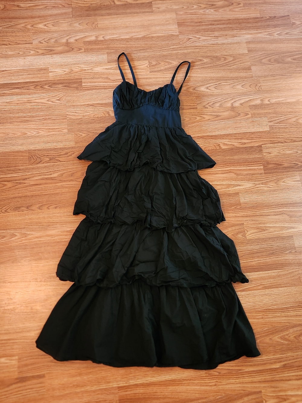 Women’s Black Tiered Maxi Dress with Spaghetti Straps